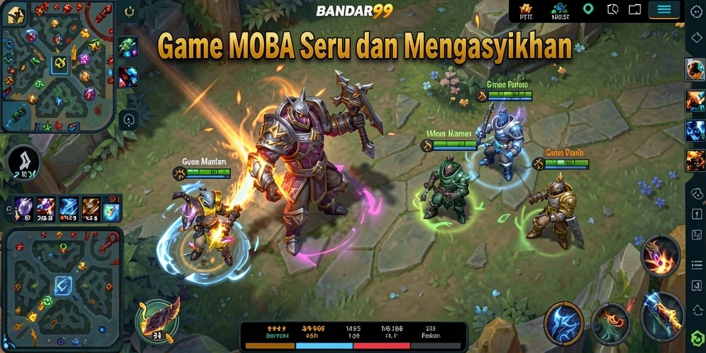 Screenshot gameplay BANDAR99 menunjukkan aksi pertempuran seru antara tim.
