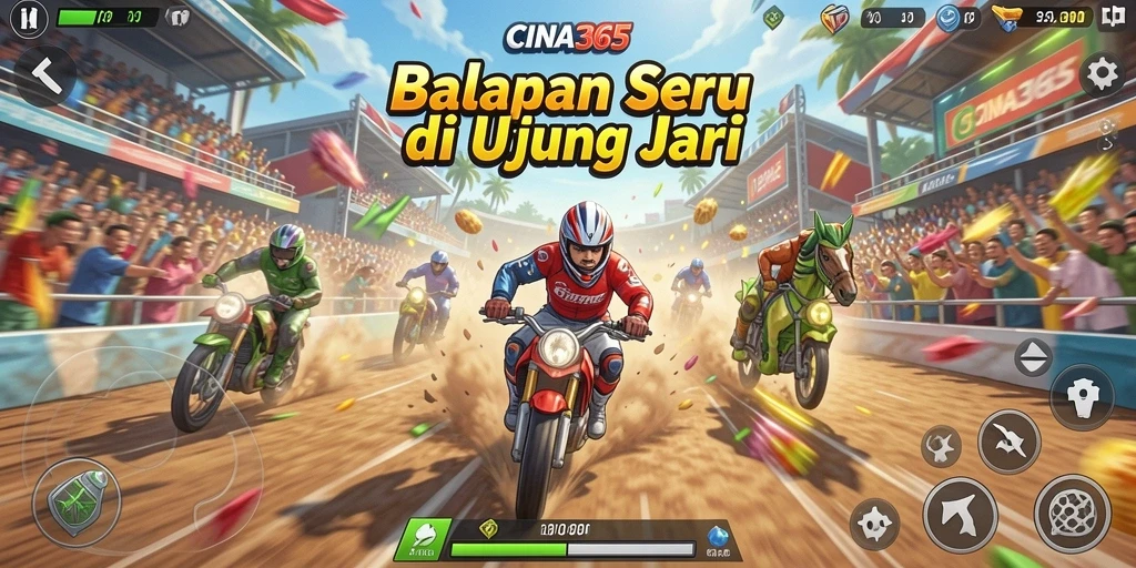 Tampilan gameplay CINA365 yang mendebarkan dan penuh aksi balapan.