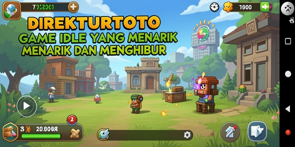 Screenshot gameplay <strong>DIREKTURTOTO</strong> yang menampilkan proses pembangunan kerajaan Idle.