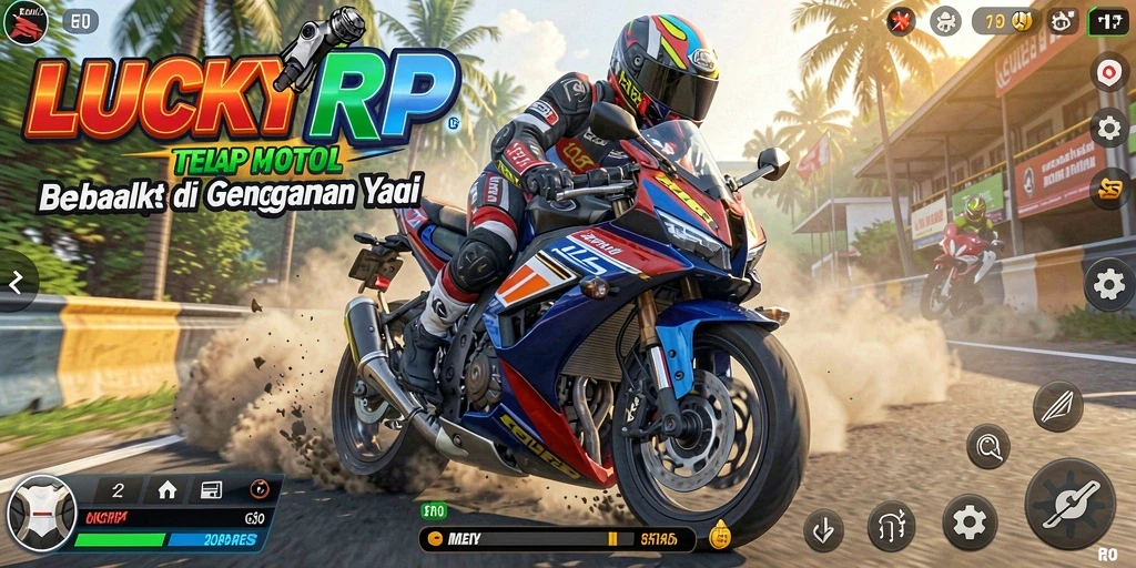 Tampilan gameplay <strong>LUCKYRP</strong> yang menegangkan saat balapan motor.