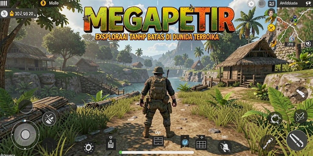 Gameplay MEGAPETIR menampilkan eksplorasi bebas di dunia yang indah.