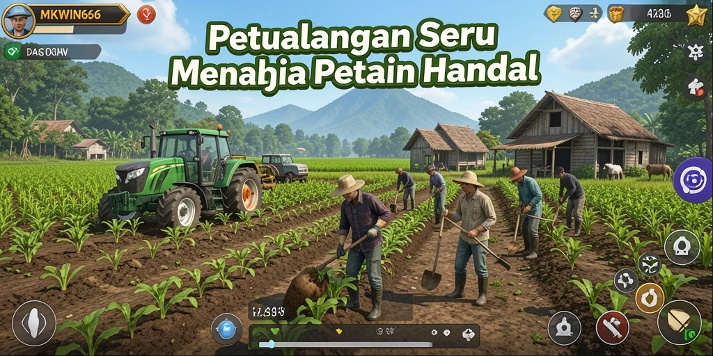 Screenshot gameplay <strong>MKWIN666</strong> menampilkan ladang yang subur dan aktivitas bertani.