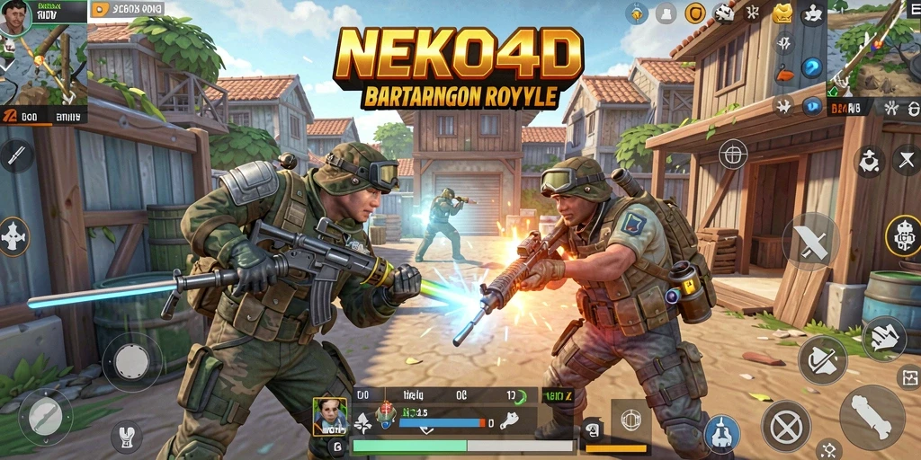 Screenshot gameplay seru dari NEKO4D dalam pertarungan Battle Royale.