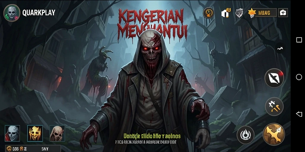 Tangkapan layar gameplay QUARKPLAY menampilkan suasana menyeramkan dan penuh misteri.