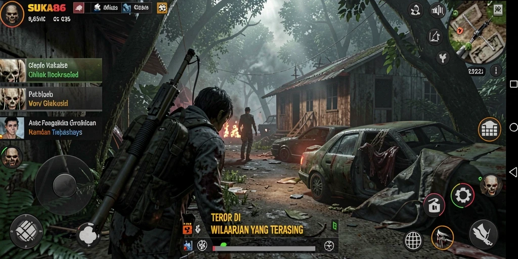 Screenshot gameplay SUKA86 menampilkan karakter dalam kegelapan yang mencekam.