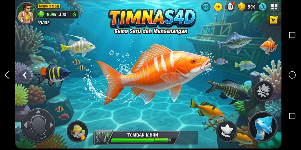 Tampilan gameplay menembak ikan yang seru dan menantang di TIMNAS4D.