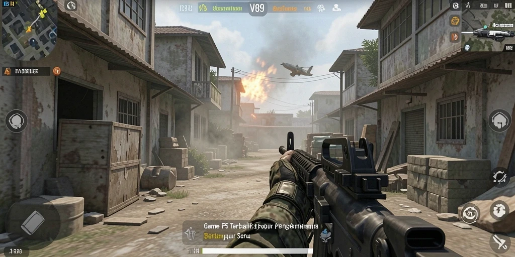Tangkapan layar V89 yang menunjukkan aksi pertempuran FPS yang intens.